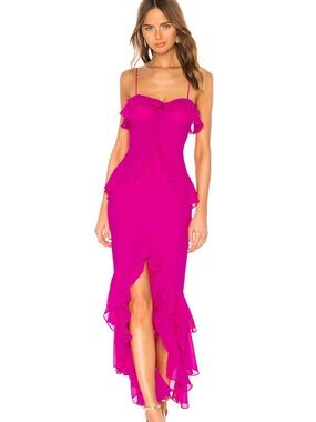 Lovers + Friends Fuchsia Ruffle High-Low Spaghetti Strap Dress